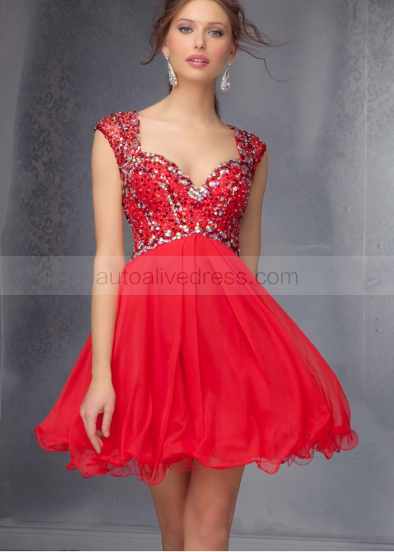 Tulle Beaded Straps Key Hole Back Knee Length Prom Dress 